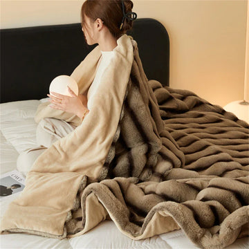Plush Faux Fur Ribbed Throw Blanket