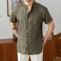 Men's Shirt – Linen – Relaxed Fit – Mandarin Collar – Long Sleeve Button Closure
