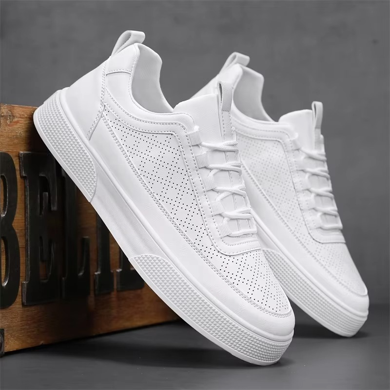 Herre Sneakers - Åndbar Læder Overdel - Tykkesål med God Komfort - Snørelukning