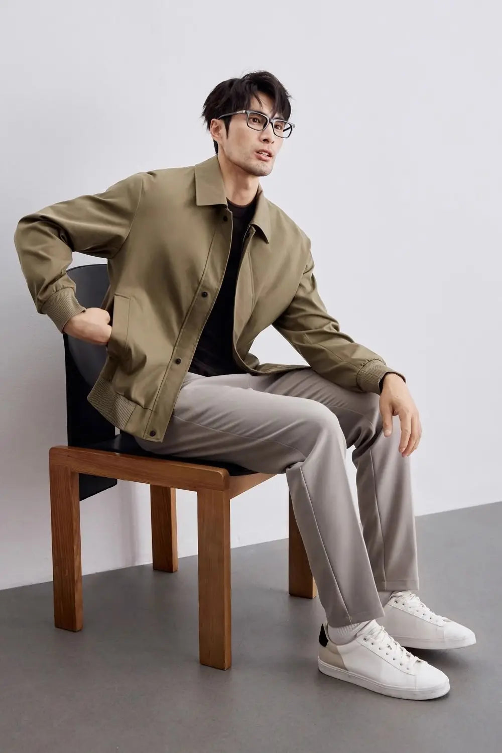 Men's Jacket – Relaxed Fit – Woven Cotton Blend – Button Closure – Classic Collar