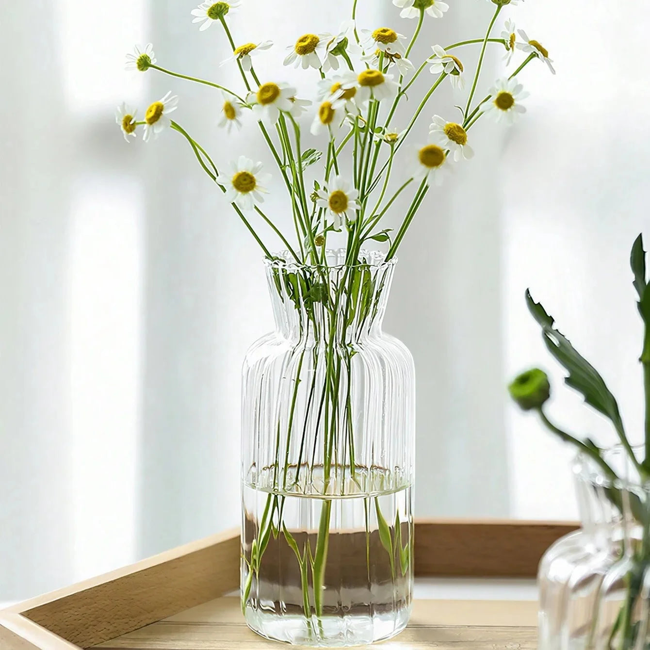 Ribbed Glass Fluted Rim Vase