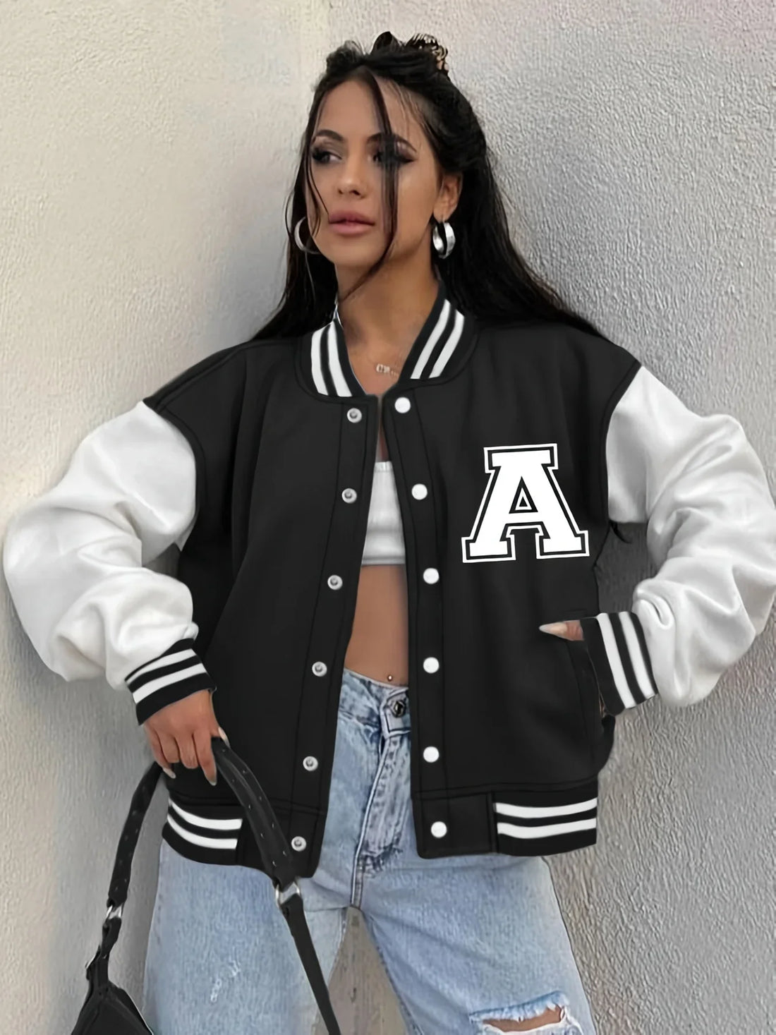 Woven Blend Relaxed Fit Baseball Jacket