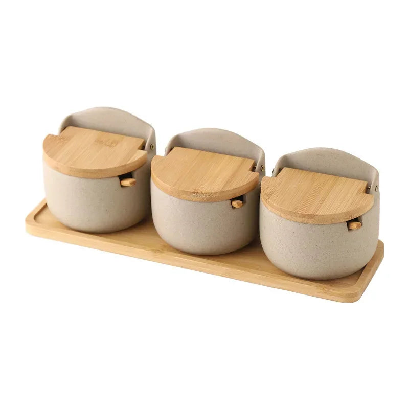 Matte Ceramic Bamboo Flip-Top Seasoning Jar