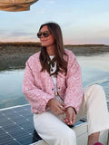 Women's Quilted Jacket – Relaxed Fit – Floral Print – Button Closure – Hip Length