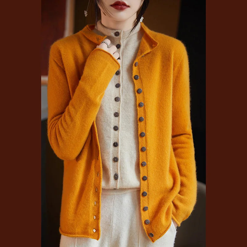 Relaxed Tailored Wool Knit Cardigan Sweater