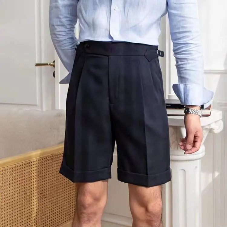 Men's Shorts – Tailored Fit – 100% Cotton – Pleats Front – Rolled-Up Legs