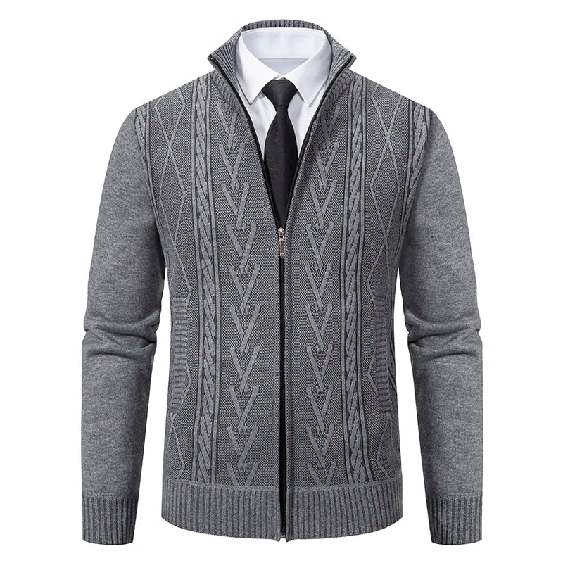 Slim Fit Cable Knit Wool Cardigan Sweater