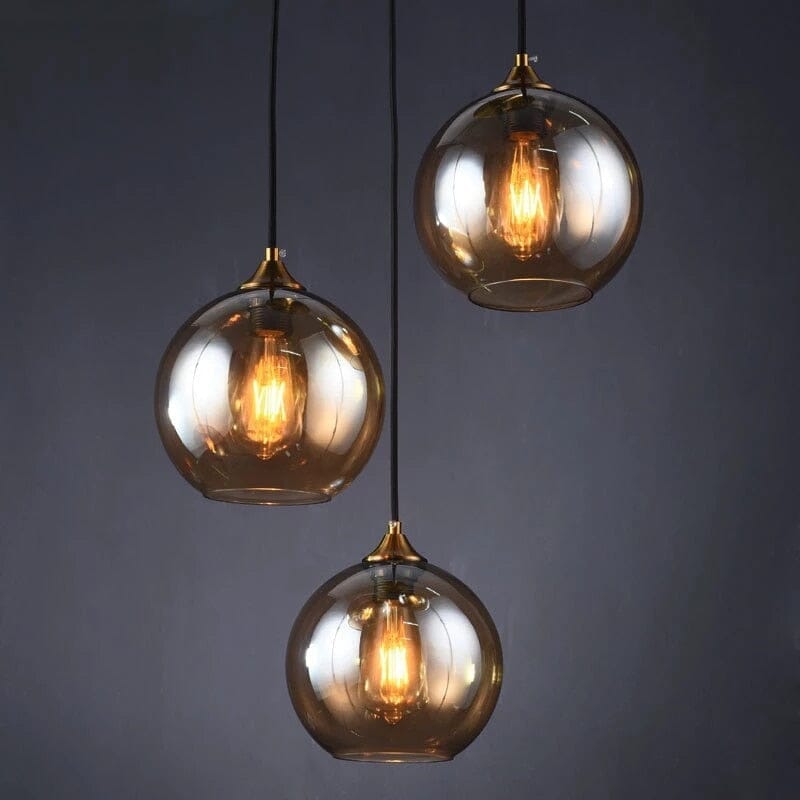 Brass Glass Globe Cluster Pendant Light