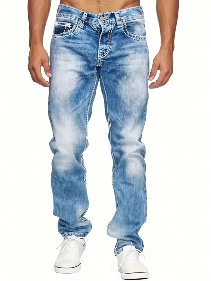 Contrast Stitching Straight Leg Fit Jeans