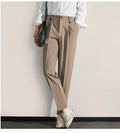 Men's Trousers – Classic Fit – Straight Legs – Lightweight Cotton Blend – Pressed Pleats