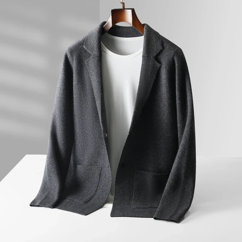 Tailored Notched Lapel Wool Cardigan