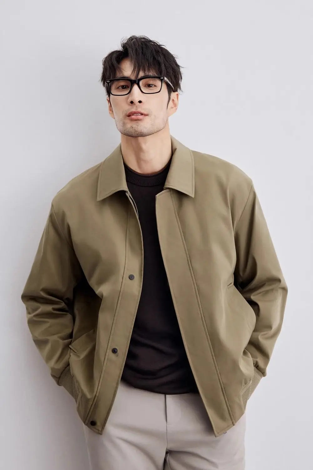 Men's Jacket – Relaxed Fit – Woven Cotton Blend – Button Closure – Classic Collar