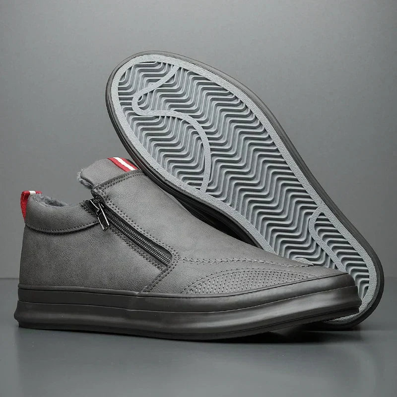 Men's Sneakers – Mid-High Silhouette – Leather Look – Zipper Closure – Comfort Sole