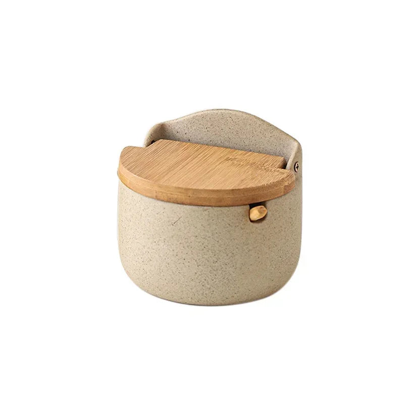 Matte Ceramic Bamboo Flip-Top Seasoning Jar