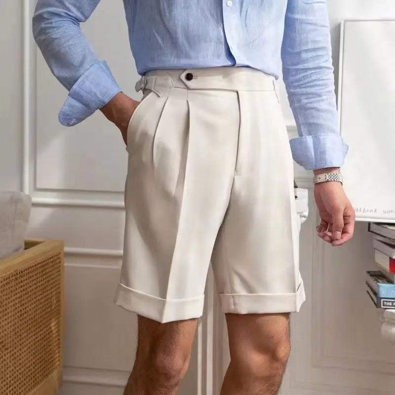 Tailored Cotton Pleats Front Shorts