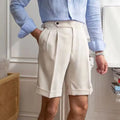 Men's Shorts – Tailored Fit – 100% Cotton – Pleats Front – Rolled-Up Legs