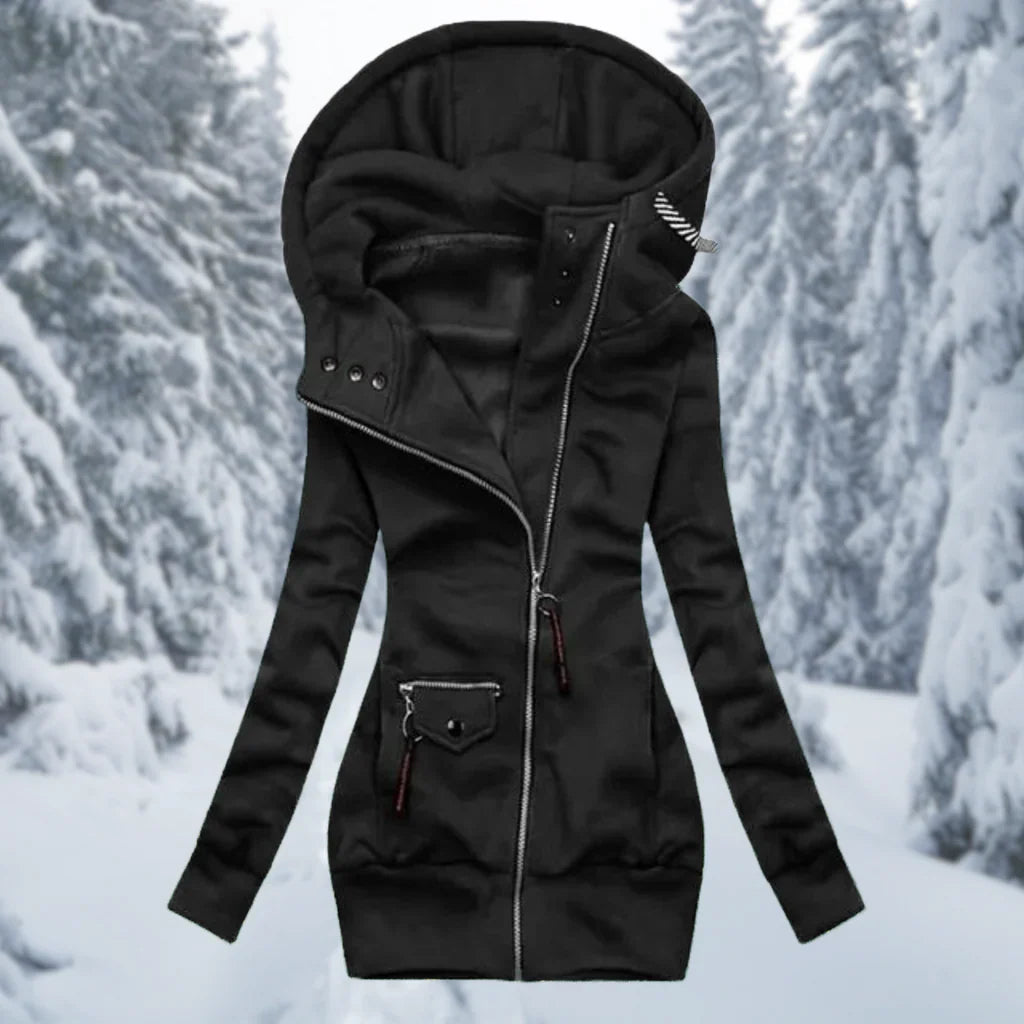 Asymmetrical Zipper Ribbed Trim Hooded Jacket