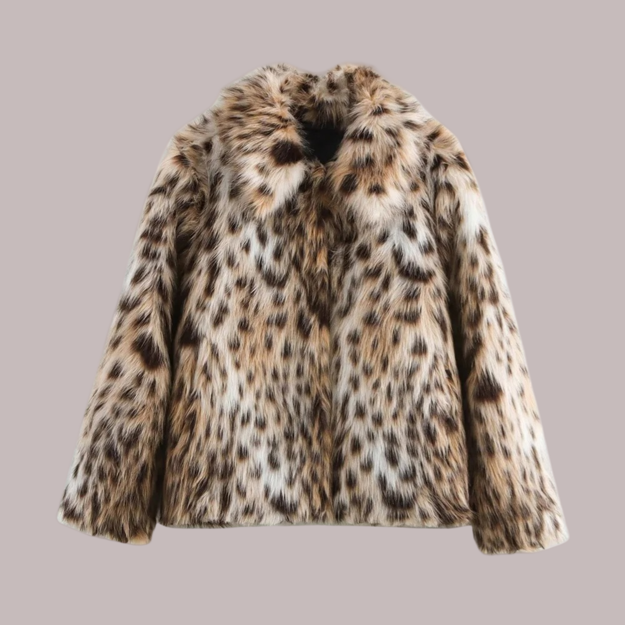 Faux Fur Animal Print Boxy Fit Coat