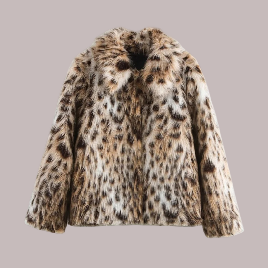 Faux Fur Animal Print Boxy Fit Coat
