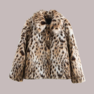Faux Fur Animal Print Boxy Fit Coat