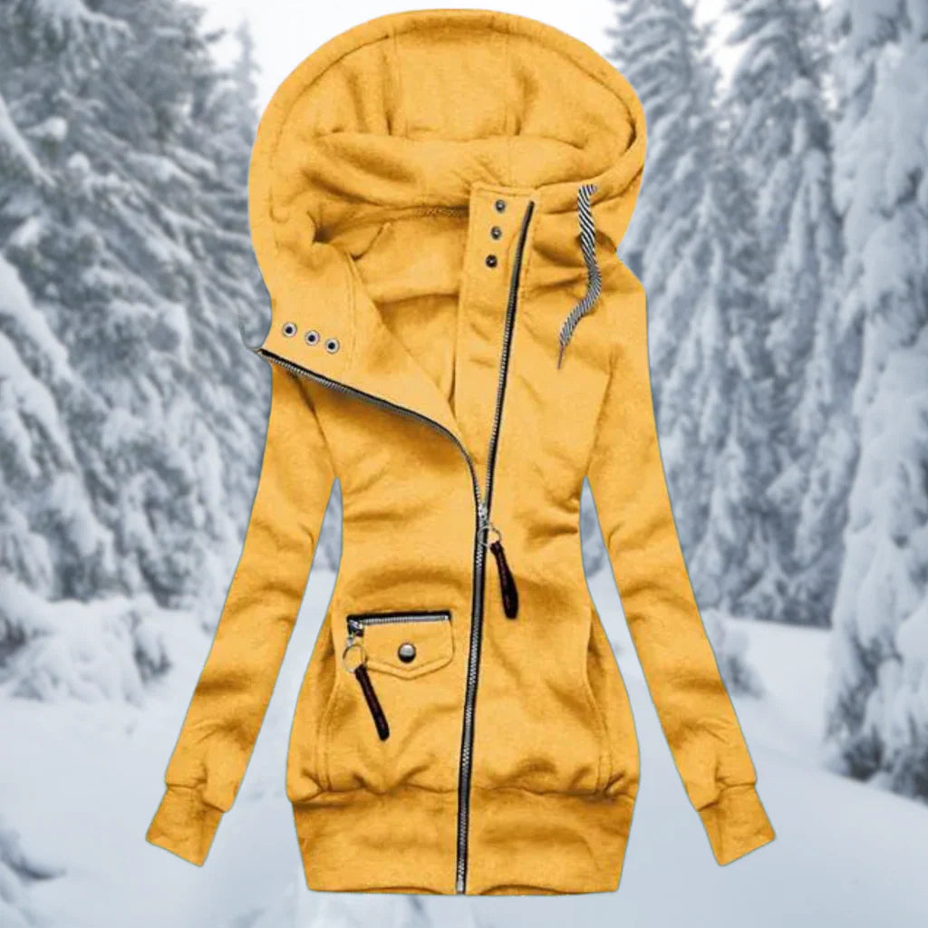 Asymmetrical Zipper Ribbed Trim Hooded Jacket