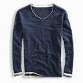 Men's Shirt with Long Sleeves – Classic Fit – V-neck – Breathable Natural Material