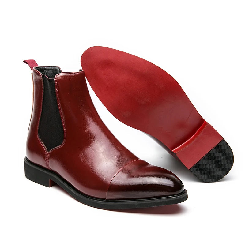 Men's Chelsea Boots – Leather – Slim Fit – Ankle Height – Cap Toe – Elastic Panels