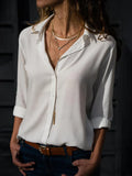 Women's Shirt - Button Closure - Classic Collar - Long-Sleeved Loose Fit