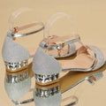 Women's Sandals - Open Toe - Block Heel with Metallic Details - Adjustable Ankle Strap