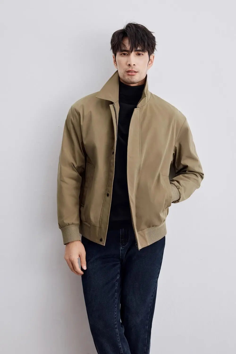 Men's Jacket – Relaxed Fit – Woven Cotton Blend – Button Closure – Classic Collar