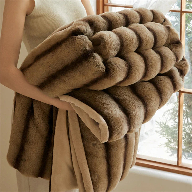 Plush Faux Fur Ribbed Throw Blanket