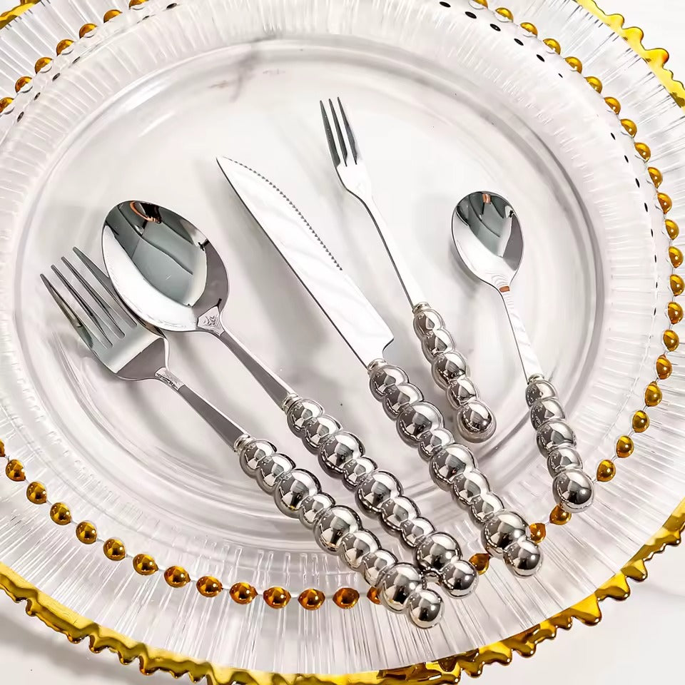 Stainless Steel Beaded Pearlescent Handle Flatware Set