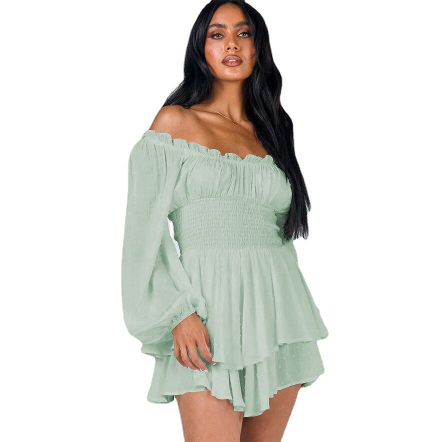 Long Sleeve Smock Layered Off-Shoulder Dress