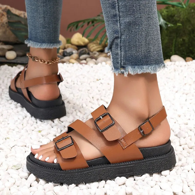 Adjustable Straps Patterned Thick Sole Sandals