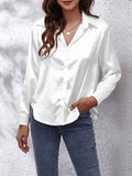 Women's Blouse - Satin Look - Button Closure - Classic Collar - Long Sleeves Loose Fit