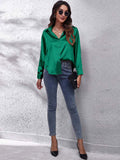 Women's Blouse - Satin Look - Button Closure - Classic Collar - Long Sleeves Loose Fit