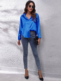Women's Blouse - Satin Look - Button Closure - Classic Collar - Long Sleeves Loose Fit