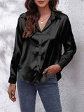 Women's Blouse - Satin Look - Button Closure - Classic Collar - Long Sleeves Loose Fit