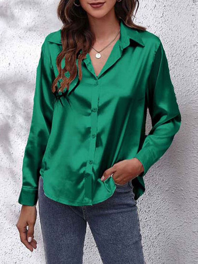 Satin Look Loose Fit Long Sleeve Blouse