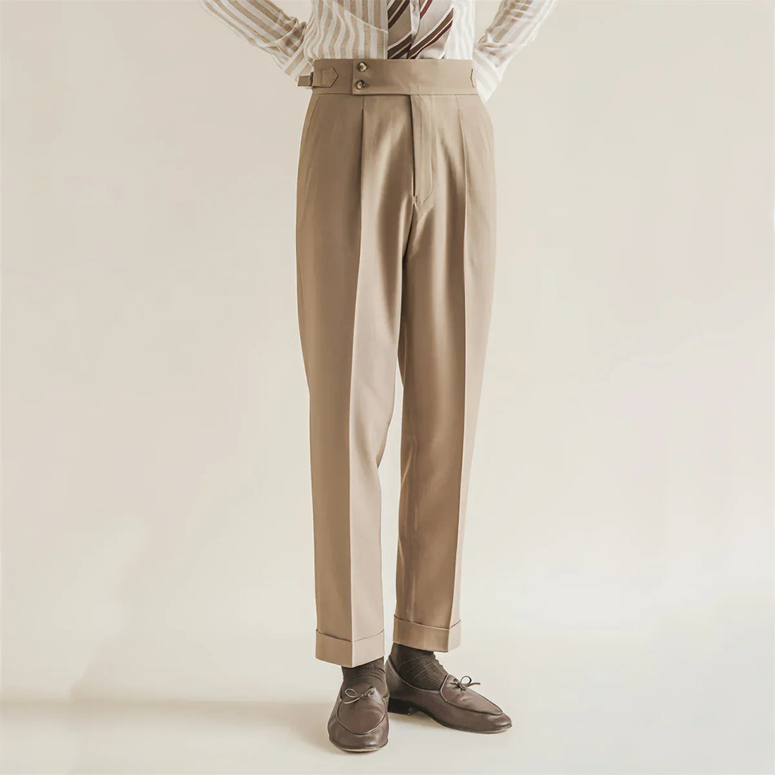 High Waist Tailored Fit Pleated Cuffed Trousers