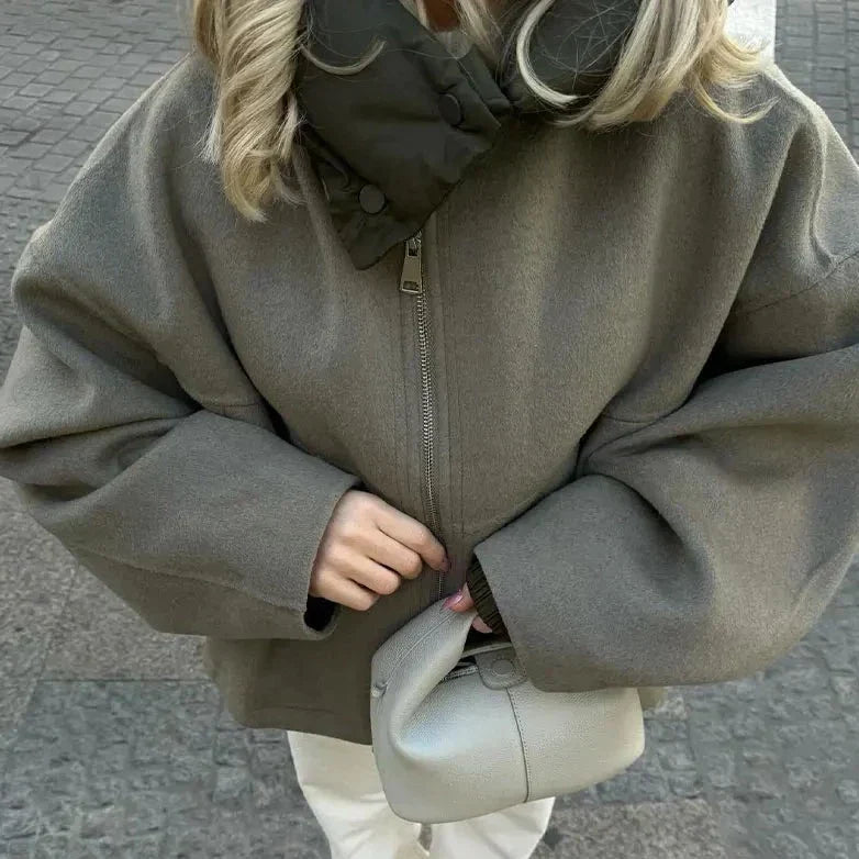 Wool Blend Oversized Hooded Jacket