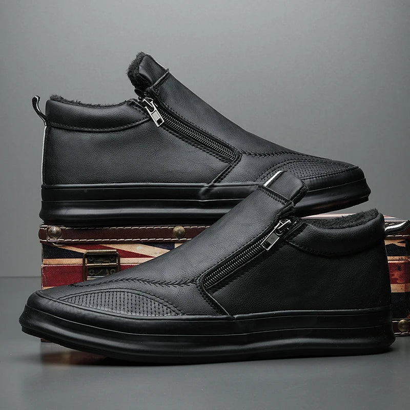 Leather Look Zipper Comfort Sole Sneakers