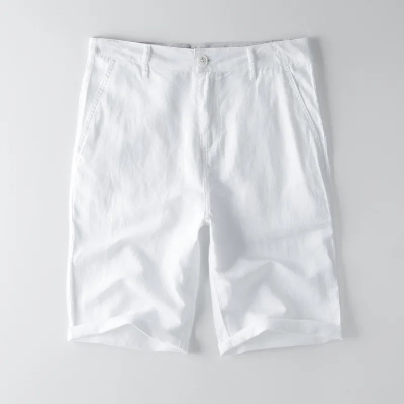 Men's Shorts – Cotton Linen Blend – Relaxed Fit – Knee Length with Pockets