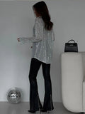 Women's Shirt - Sequin Design - Long-Sleeved Loose Fit - Buttoned Front Party Look