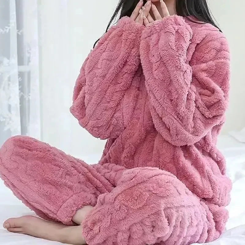 Two-Piece Ribbed Plush Fleece Oversized Pajama Set