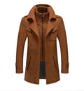 Men's Trench Coat - Wool Blend - Double Breasted - High Collar - Zipper & Button Closure