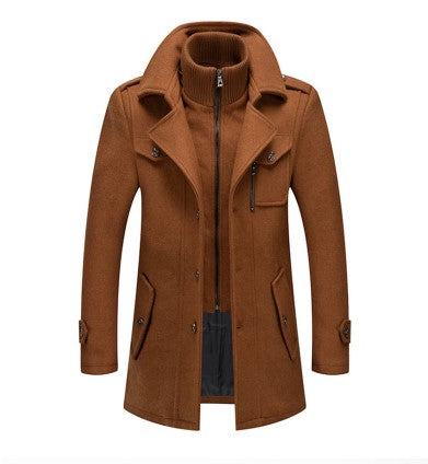 Men's Trench Coat - Wool Blend - Double Breasted - High Collar - Zipper & Button Closure