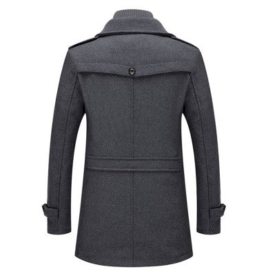 Double Breasted Wool Blend High Collar Trench Coat
