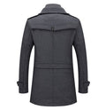 Men's Trench Coat - Wool Blend - Double Breasted - High Collar - Zipper & Button Closure