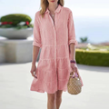 Women's Dress – Relaxed Fit – Light and Breathable – Button Closure – Checkered Design